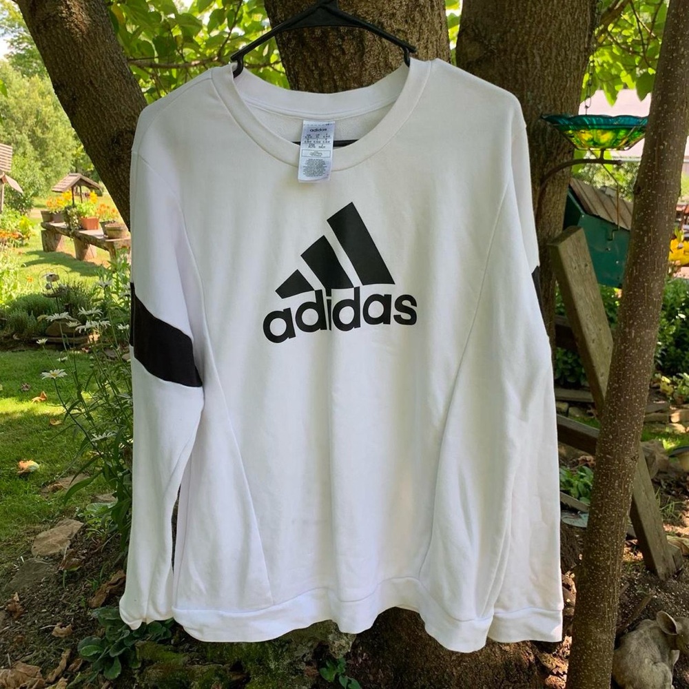 Adidas White and Black Sweatshirt with Classic Crew Neck